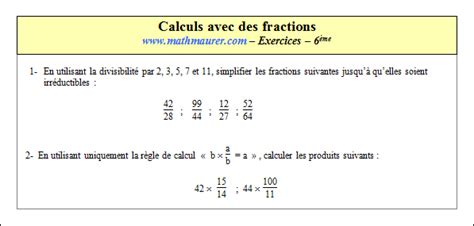 Exercices corrigés sur les calculs avec des fractions en sixième