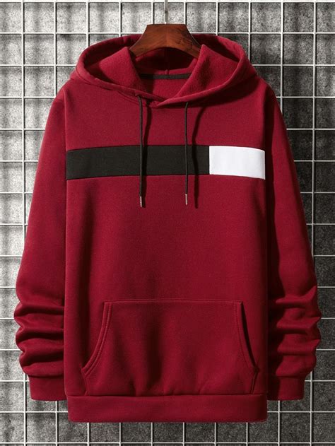 Men Colorblock Kangaroo Pocket Drawstring Hoodie Sudaderas Geniales