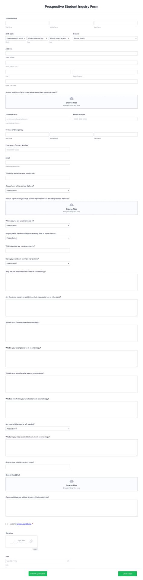 Prospective Student Inquiry Form Template Jotform