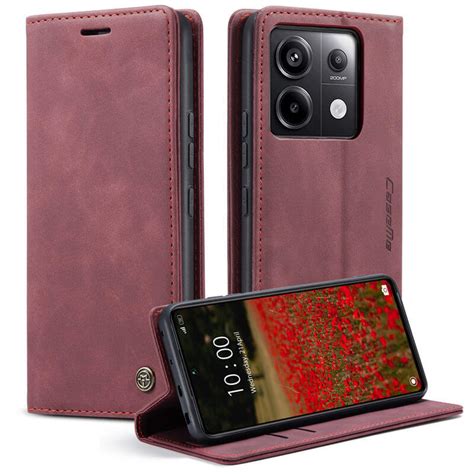 CaseMe Xiaomi Redmi Note 13 Pro 5G Wallet Suede Leather Case Red