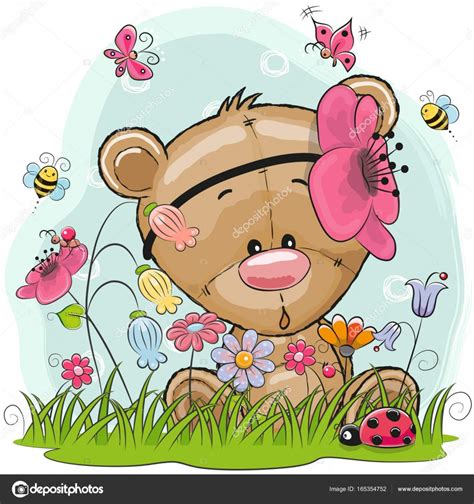 Cute Cartoon Teddy On A Meadow Stock Vector Reginast777 165354752