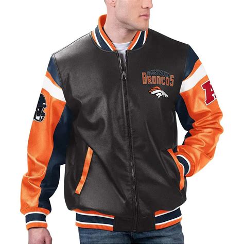 Black And Orange Full Zip Denver Broncos Varsity Leather Jacket