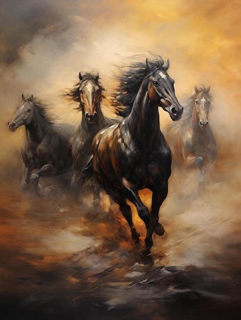 Premium AI Image | a painting of horses in the wild