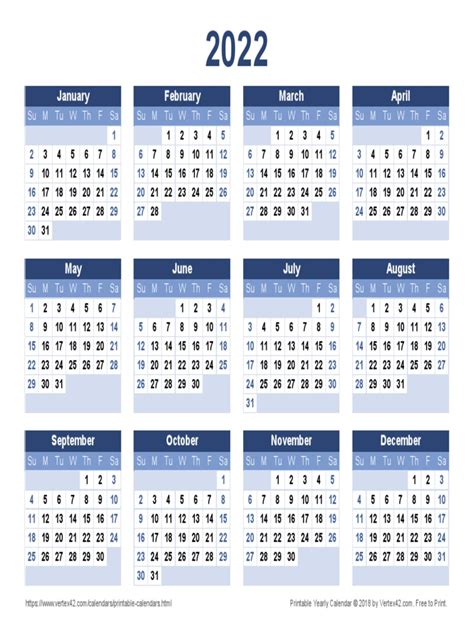 2022 Yearly Calendar Landscape | PDF