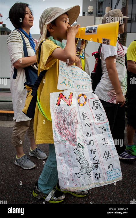 Anti Nuclear Demonstration In The Center Of Town Near The Headquarters