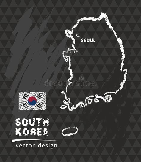 South Korea Map Vector Pen Drawing On Black Background Stock Vector