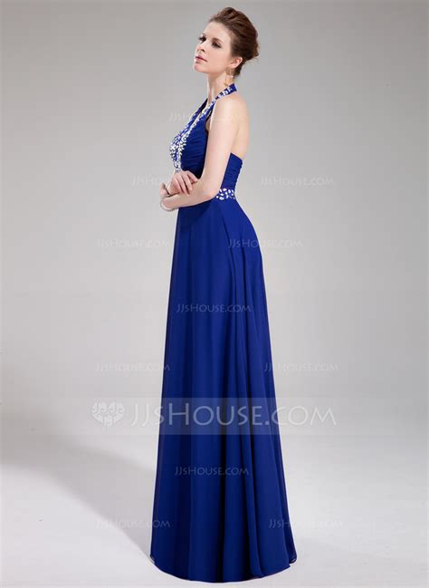 A Line Princess Halter Floor Length Chiffon Prom Dress With Beading