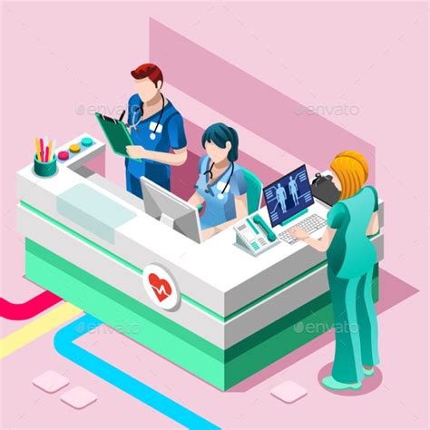 Hospital Nurse Station Vector Isometric People Medical Team By Aurielaki