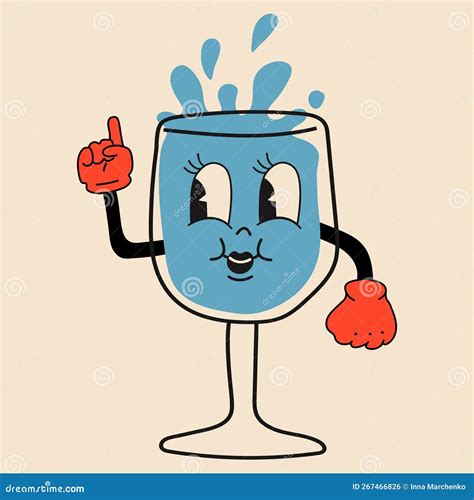 Glass Of Water 30s Cartoon Mascot Character 40s, 50s, 60s Old Animation Style. Vector ...