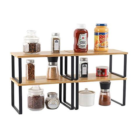 Pack Bamboo Kitchen Shelf Organizer For Cabinet Expandable