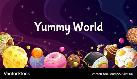 Yummy World Colorful Cartoon Food Planets Vector Image