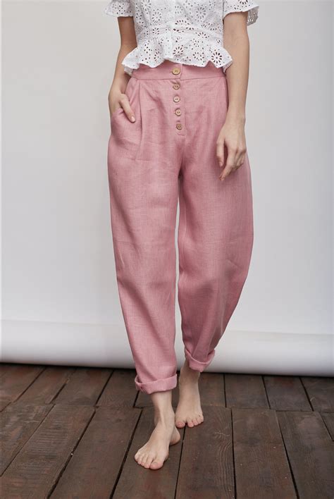 Tapered Linen Pants Pants With Pockets Loose Linen Pants Etsy