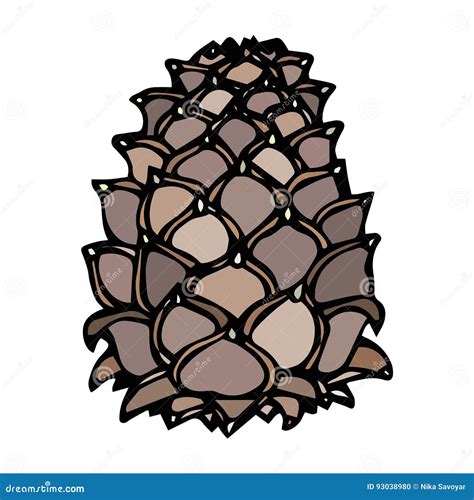 Pinecone Pine Lump Isolated On A White Background Doodle Cartoon Hand