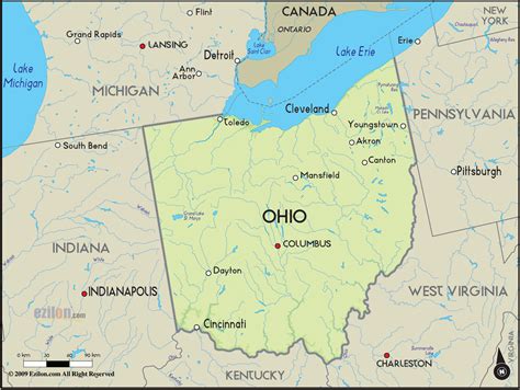 Physical Map Of Ohio Ezilon Maps Maps Of Ohio