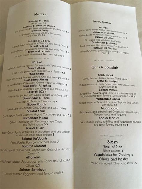 Menu At Cafe Munir Seattle