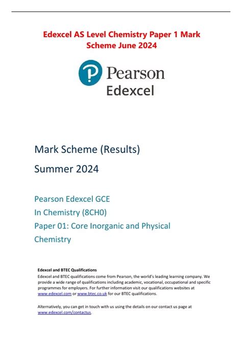 Edexcel As Level Chemistry Paper Mark Scheme June Edexcel As