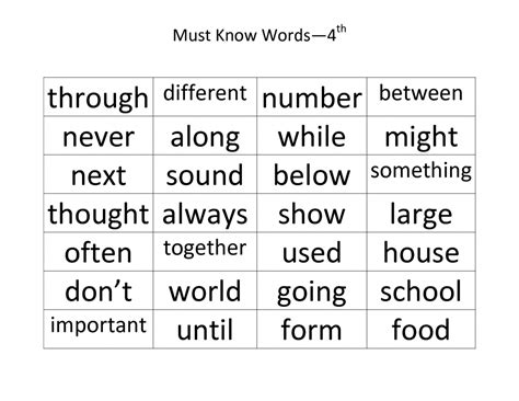 Th Grade Sight Words