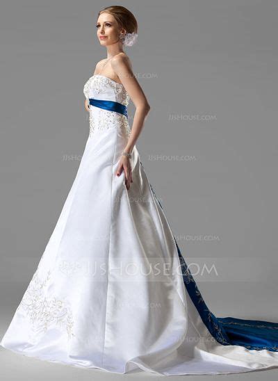 US 237 00 A Line Princess Strapless Chapel Train Satin Wedding Dress