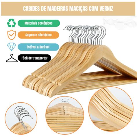 Kit 3 Unidades Cabide De Madeira Marfim Verniz Shopee Brasil