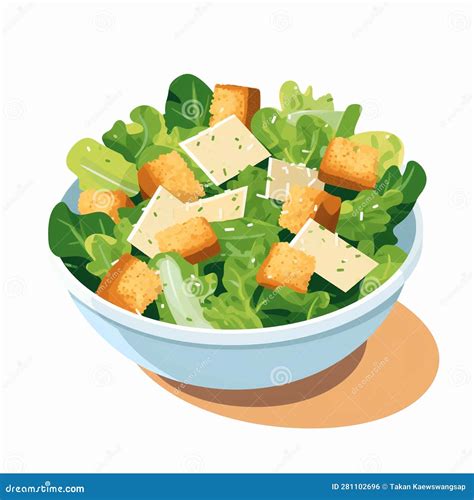 Illustrate A Minimalist Flat Design Image Of A Caesar Salad