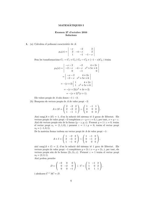 Examen Octubre 2016 Preguntas Y Respuestas MATEMATIQUES I Examen