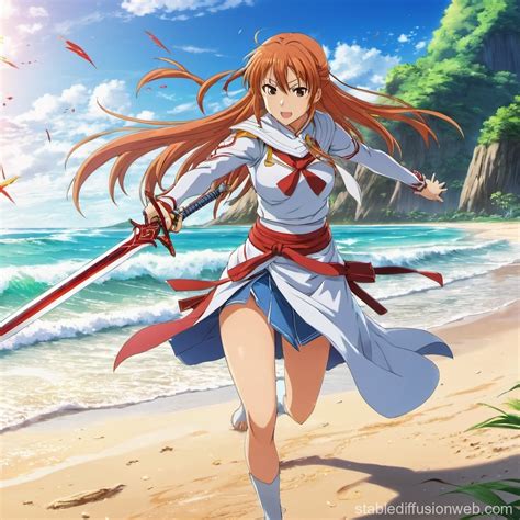 Asuna Beach Sword Fight | Stable Diffusion Online