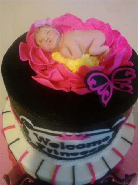 Hot Pink Black And White Baby Shower Cake CakeCentral