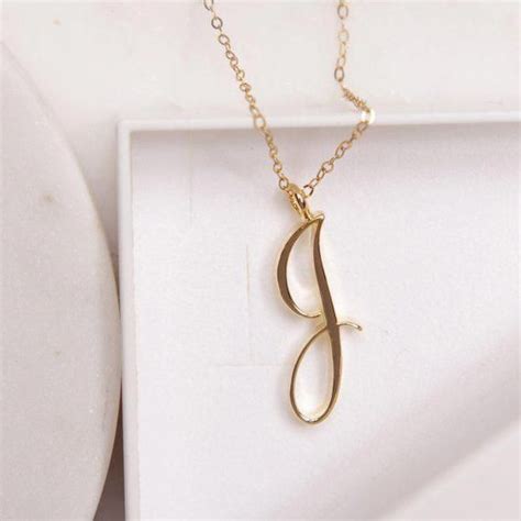 J Initial Necklace Cursive J Initial Gold Pendant Necklace Monogram