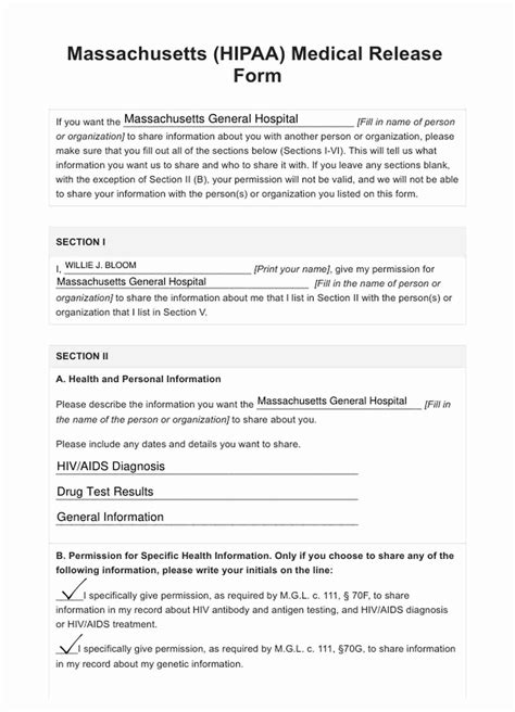 Hipaa Release Form Massachusetts And Example Free Pdf Download