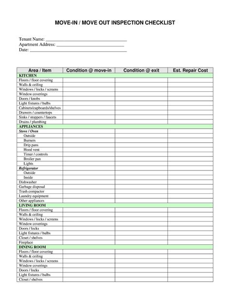 Move In Out Checklist Fill Online Printable Fillable Blank throughout Blank Checklist Template ...