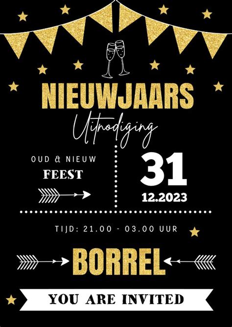 Nieuwjaarsborrel Online Uitnodiging Typografie Kaartje Go