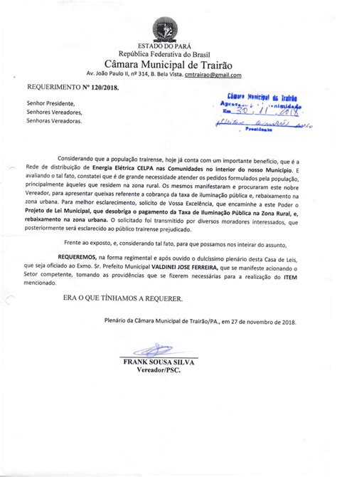 Requerimento nº 120 2018 Câmara Municipal de Trairão