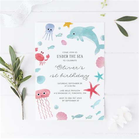 DIY Under The Sea Birthday Invitation Template Printable Cute