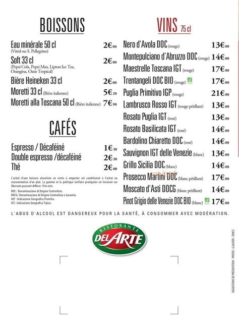 Del Arte Claye Souilly Menu Et Photos