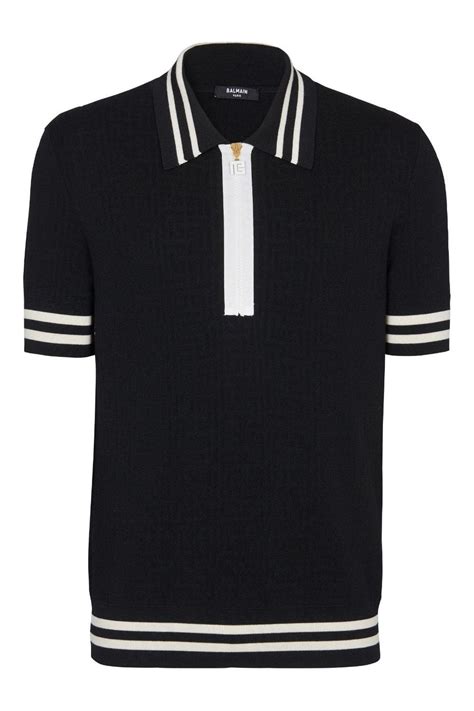 BALMAIN Monogram Jacquard Wool Polo Black Clothing From Circle Fashion UK