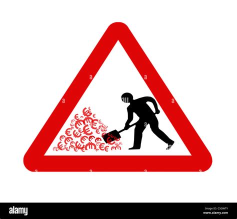 Men at work road sign depicting man clearing pile of Euros. Could be ...