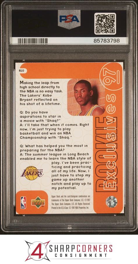 1996 UPPER DECK ROOKIE EXCLUSIVES R10 KOBE BRYANT RC HOF PSA 10 EBay