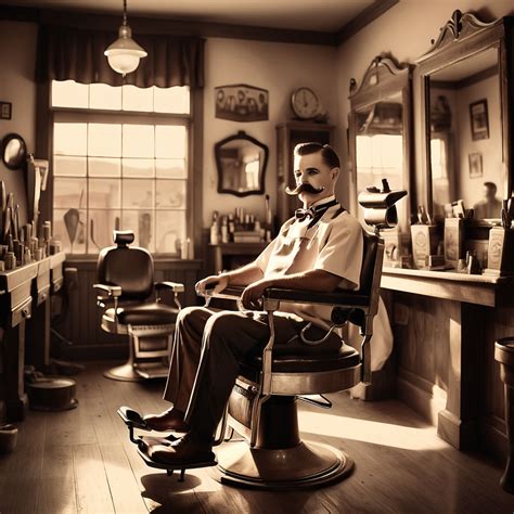 Vintage barber shop interior with a barber seated on a class... by ...