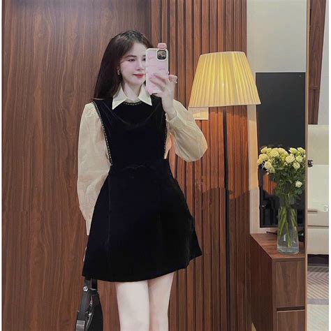 SET YẾM ĐEN VIỀN KÈM SƠ MI VOAN NUDE Shopee Việt Nam