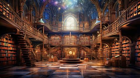 Big Mystic Library Generative Fantasy Ai Illustration Stock