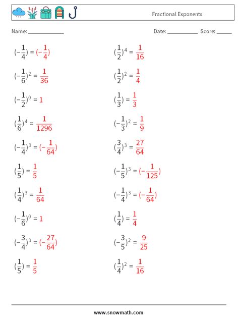 fractional exponents Math Worksheets 3Math Worksheets, Math Practice for Kids.