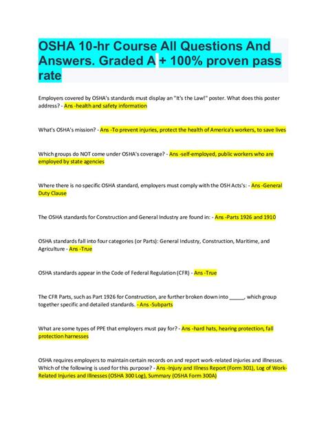 Osha 10 Quiz Answers Test Questions With Correct 2023 2024 Docmerit
