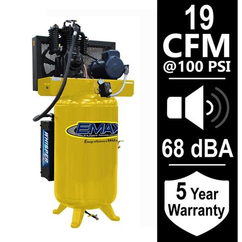 EMAX Silent Air Industrial E350 Series 80 Gal 175 PSI 5HP 19 CFM 1