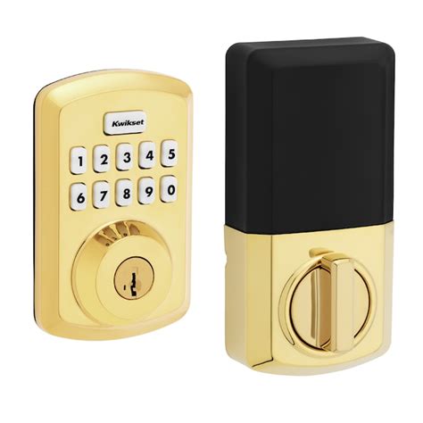 Kwikset Powerbolt 250 Polished Brass Electronic Deadbolt Smartkey With Keypad 992500 001 At