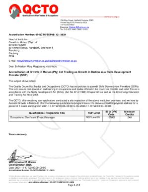 Fillable Online QCTO Accreditation Letter Growth In Motion Fax Email