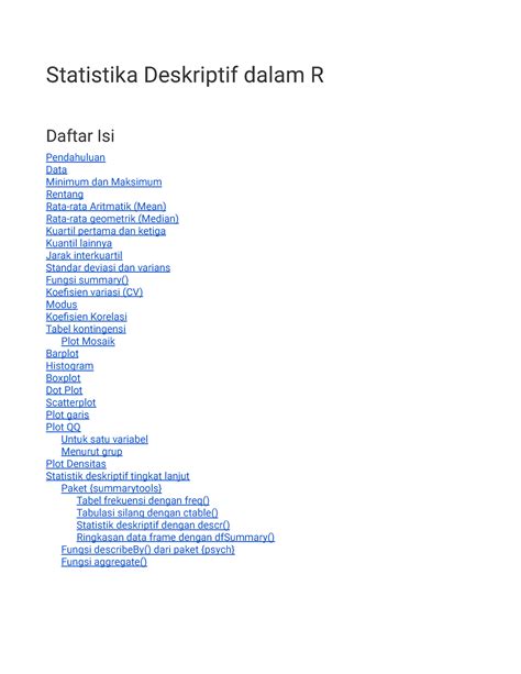 04 Statistika Deskriptif Dalam R Statistika Deskriptif Dalam R Daftar