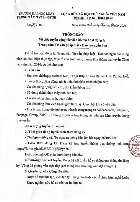 THÔNG BÁO VIỆC TUYỂN CỘNG TÁC VIÊN HỖ TRỢ HOẠT ĐỘNG TẠI TRUNG TÂM TƯ