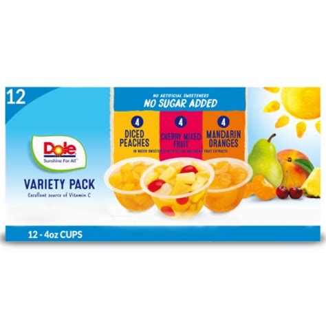 Dole® Fruit Bowls® Variety Pack With No Sugar Added Cups 12 Ct 4 Oz Kroger