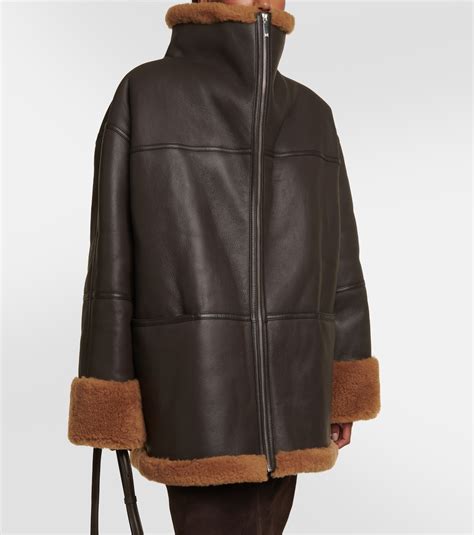 Signature Shearling Lined Leather Jacket In Brown Toteme Mytheresa