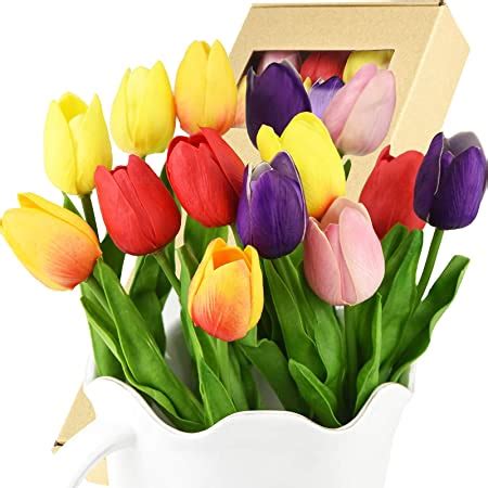 Amazon Plobach 30 Pcs Multicolor Tulips Artificial Flowers Fake